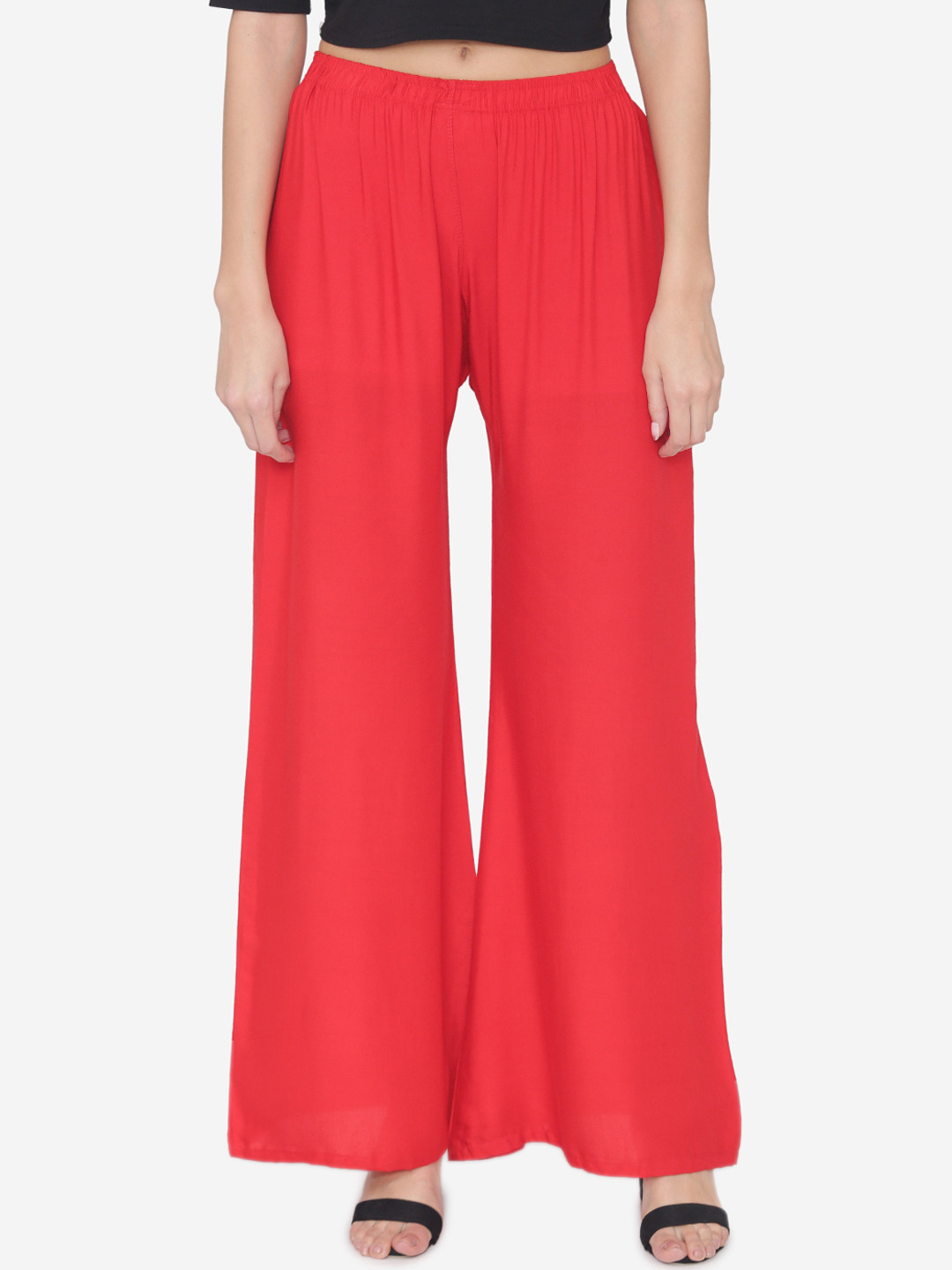 N-Gal Women Red Solid Wide Leg Palazzos