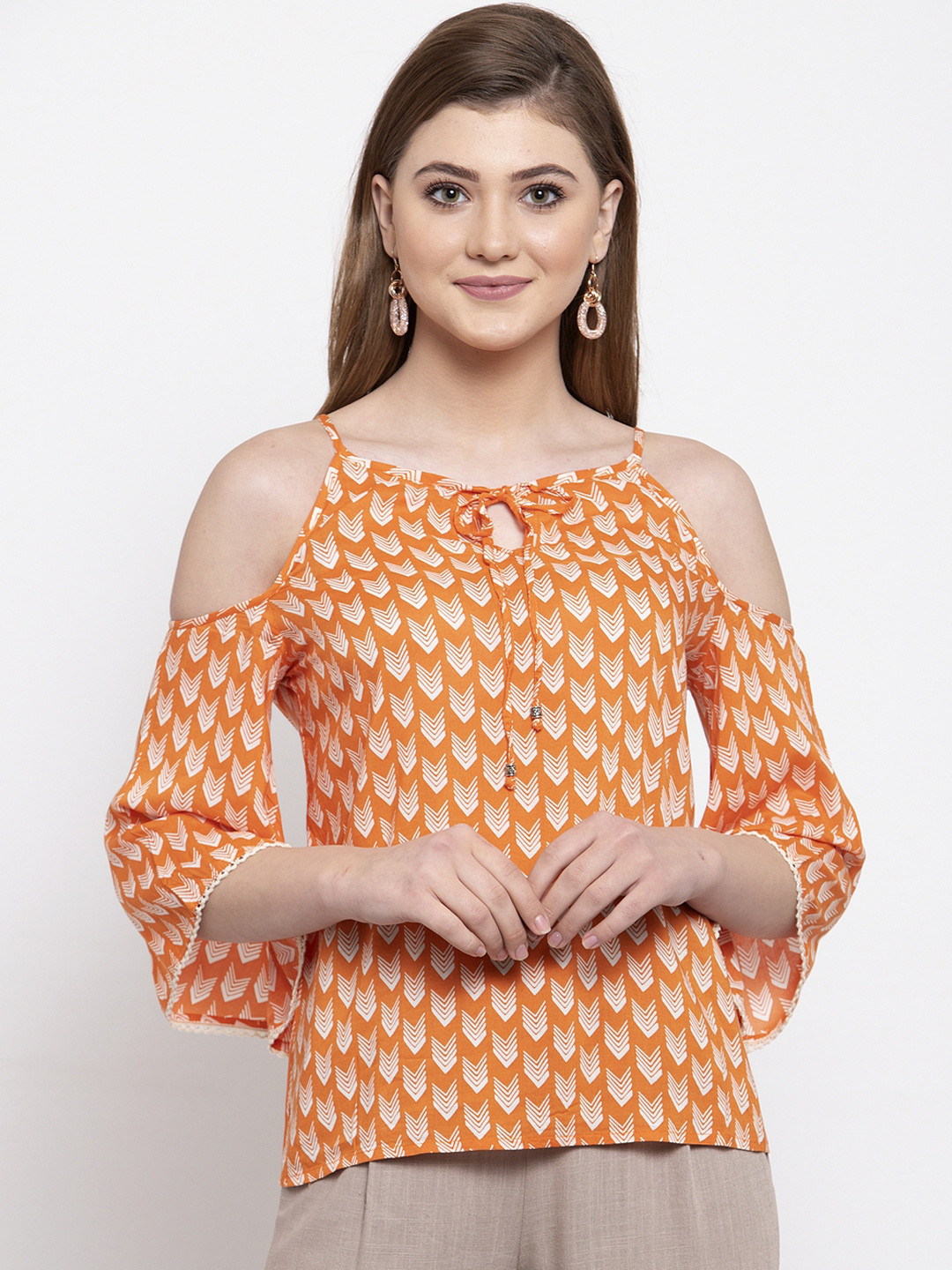 Gipsy Women Orange & Off-White Printed Top