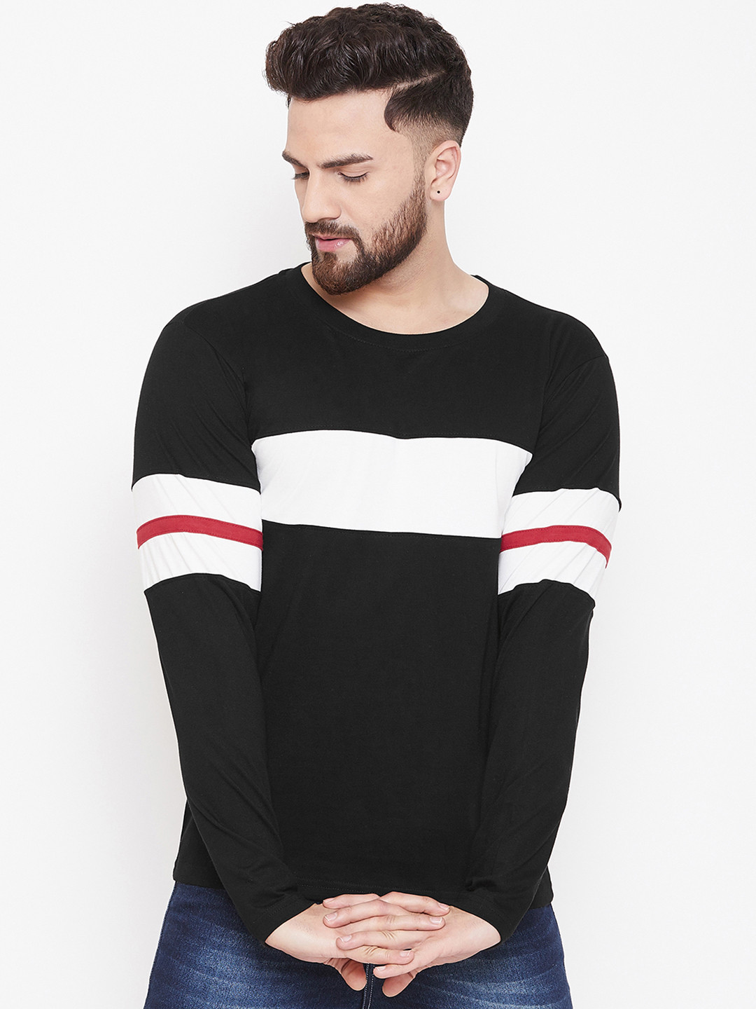 The Dry State Men Black Colourblocked Round Neck T-shirt