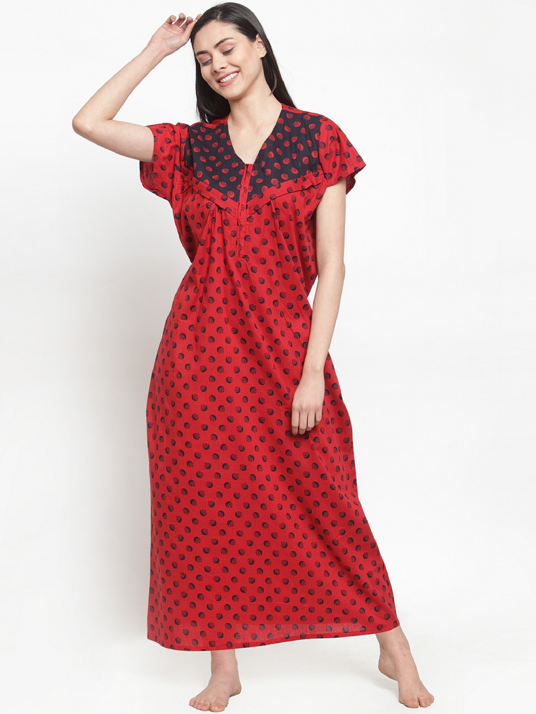 Secret Wish Red Printed Maternity Nightdress NT-E214-828