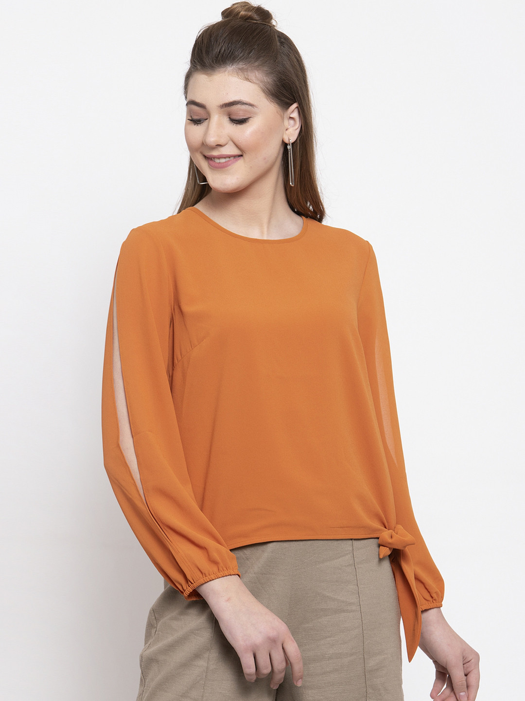 Gipsy Women Rust Orange Solid Top