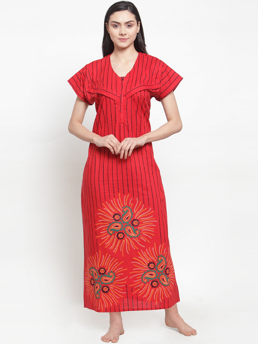 Secret Wish Red Black Striped Maternity Nightdress NT E213 825