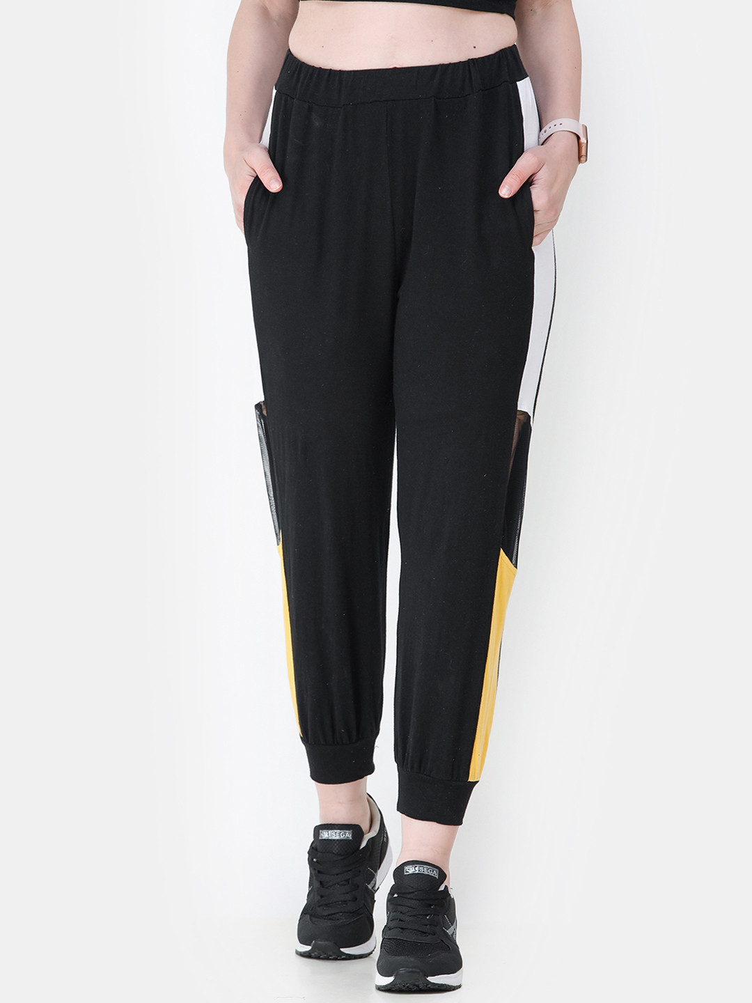 SCORPIUS Women Black & White Colourblocked Joggers