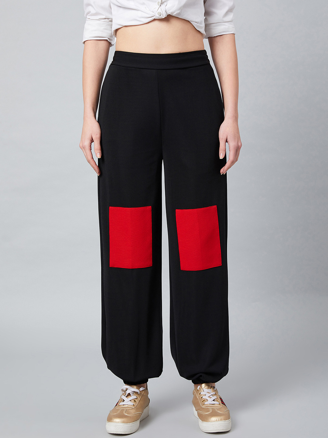 Athena Women Black & Red Loose Fit Solid Joggers