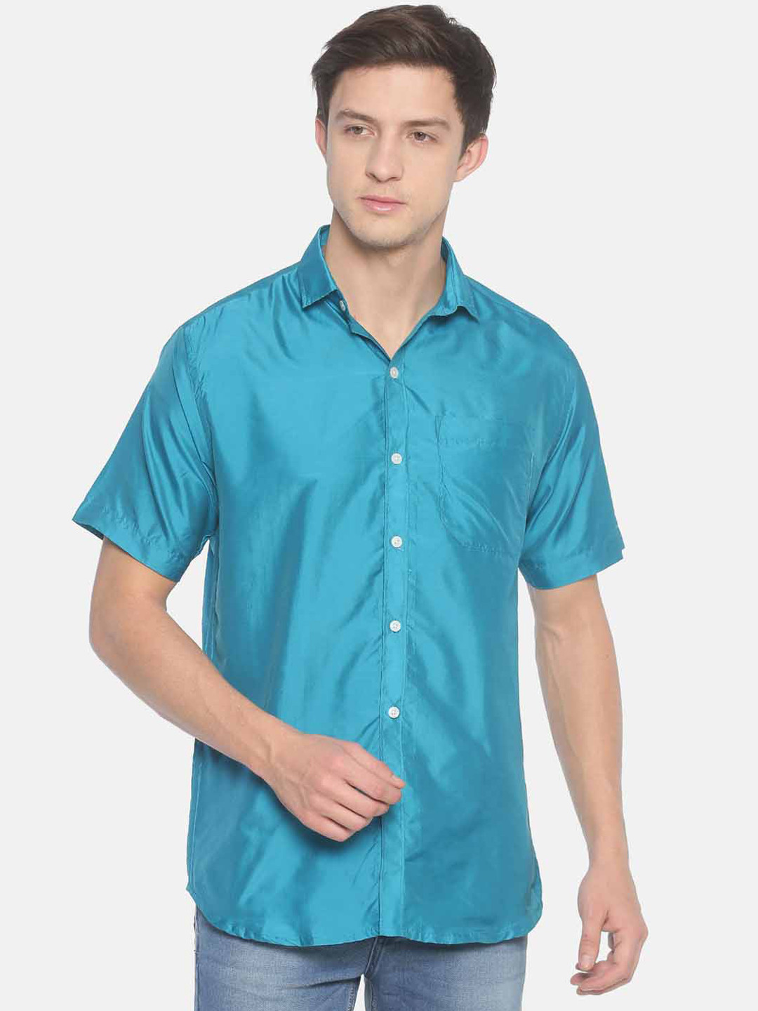 Sethukrishna Men Blue Standard Tailored Fit Solid Casual Shirt