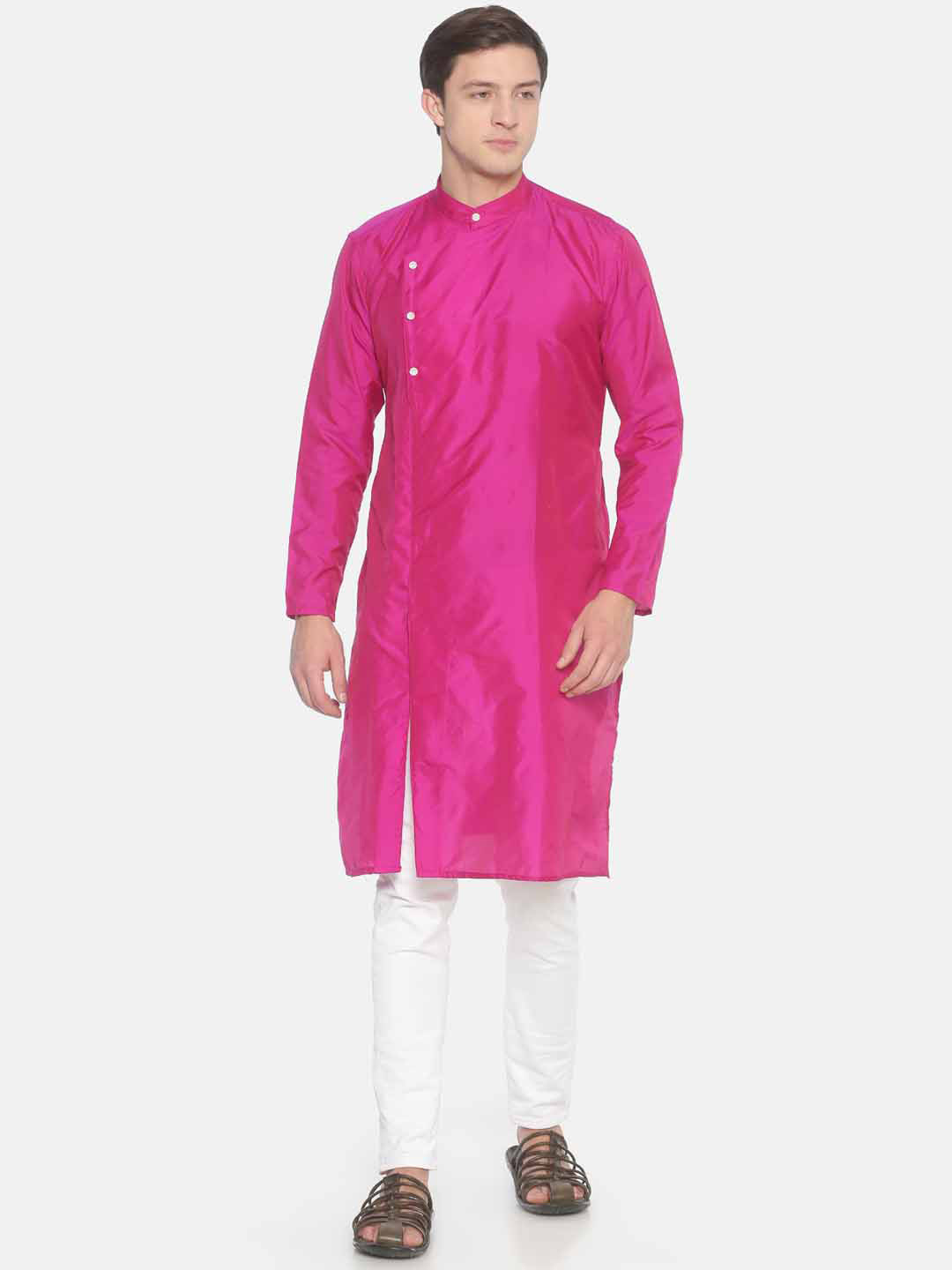 Sethukrishna Men Pink Solid Straight Kurta