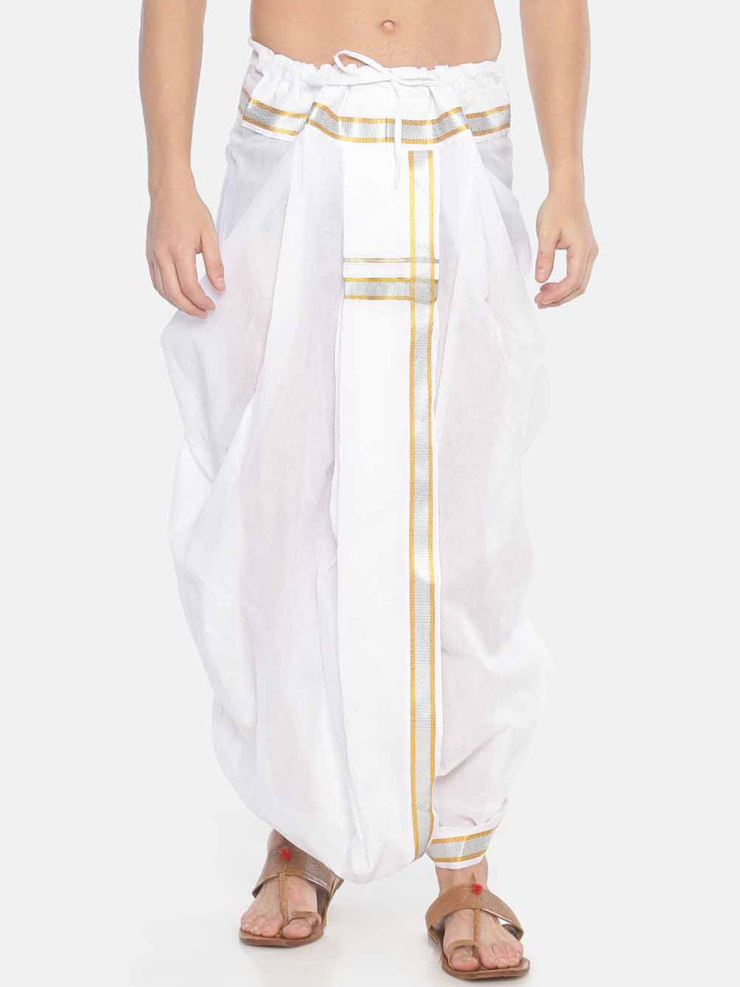 Sethukrishna Men White Solid Readymade Pocket Dhoti