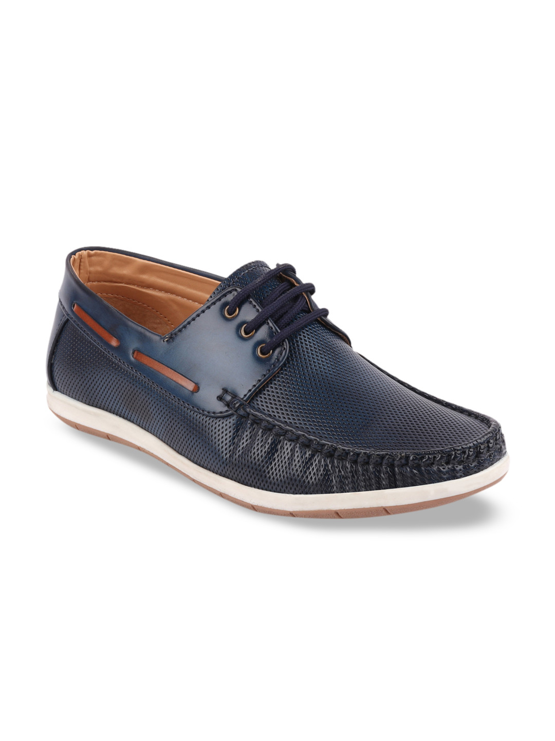 FAUSTO Men Navy Blue Boat Shoes
