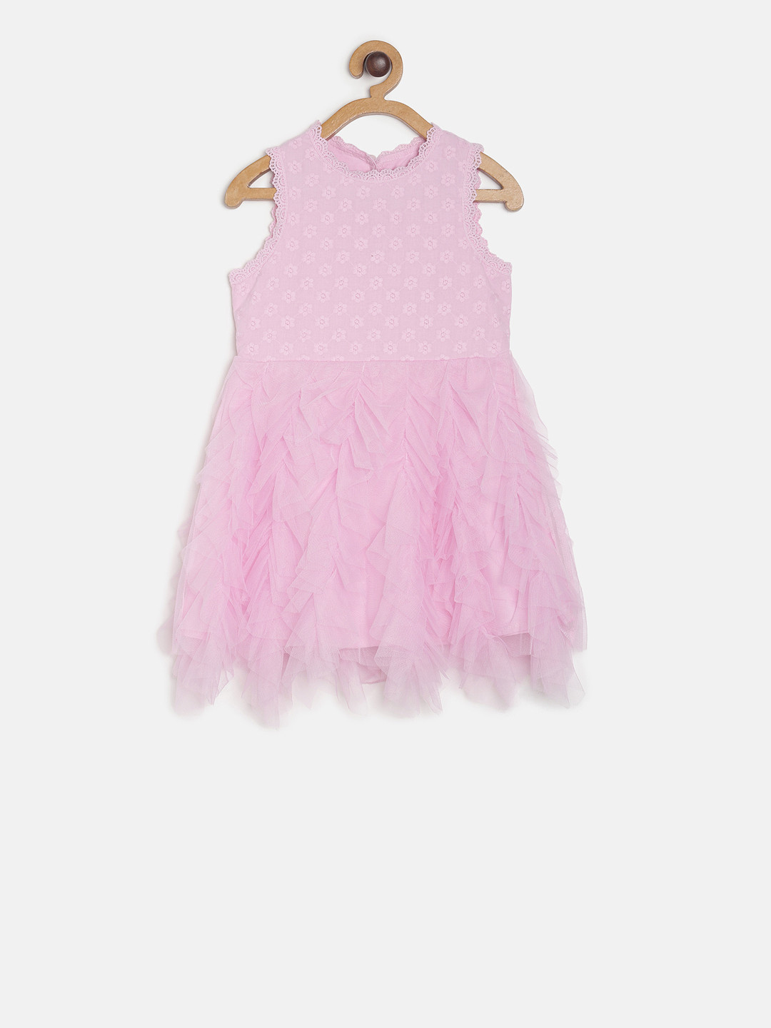 MINI KLUB Girls Pink Self Design Fit and Flare Dress