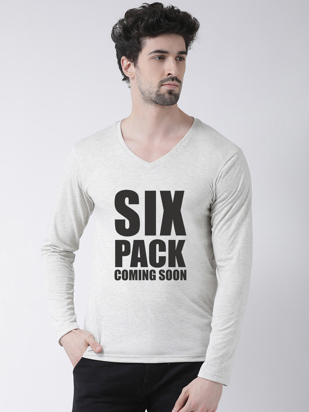 Friskers Men Grey Printed V-Neck T-shirt