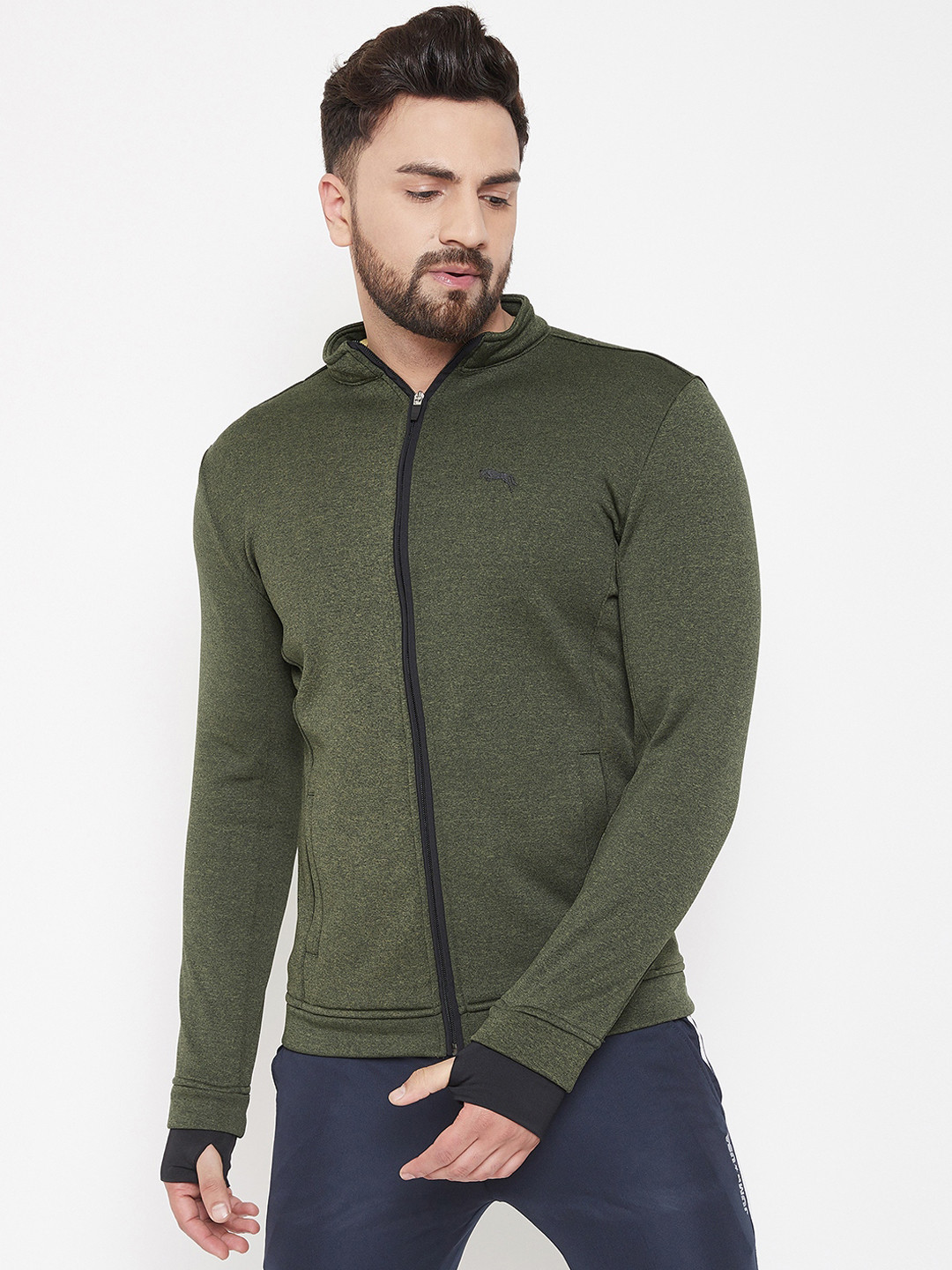 JUMP USA Men Olive Green Solid Bomber Jacket