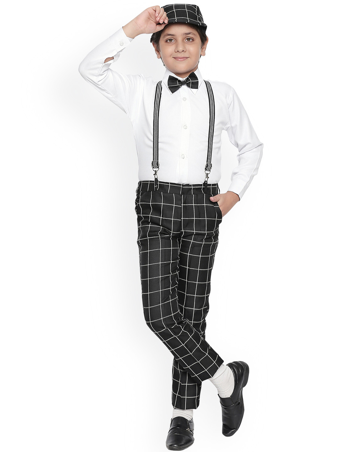 Jeetethnics Boys Black & White Solid Shirt with Trousers