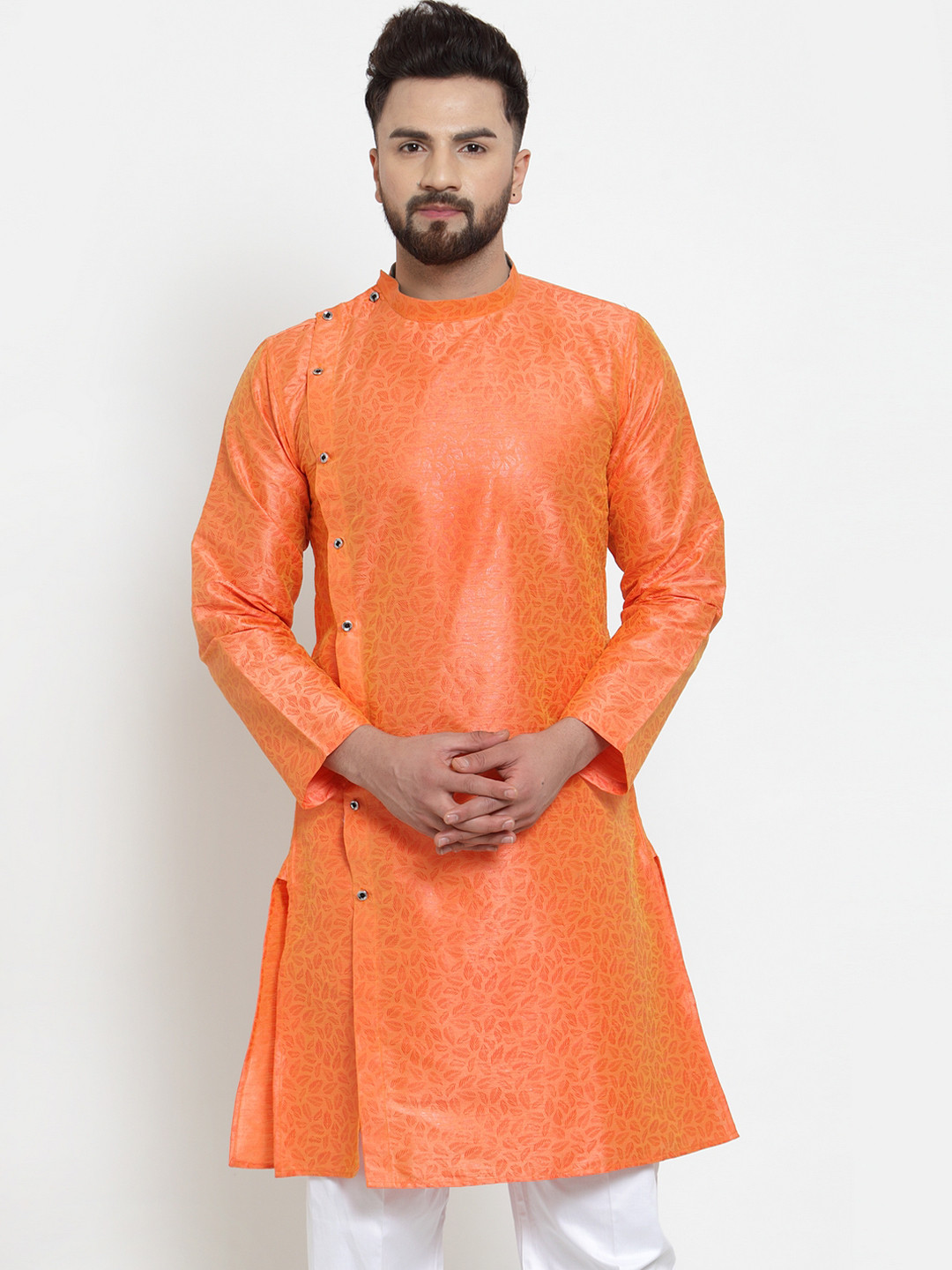 KLOTTHE Men Orange Printed Straight Kurta