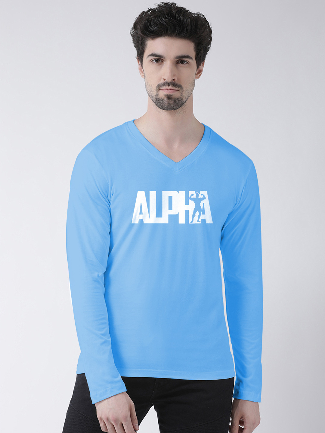 Friskers Men Turquoise Blue Printed V-Neck T-shirt