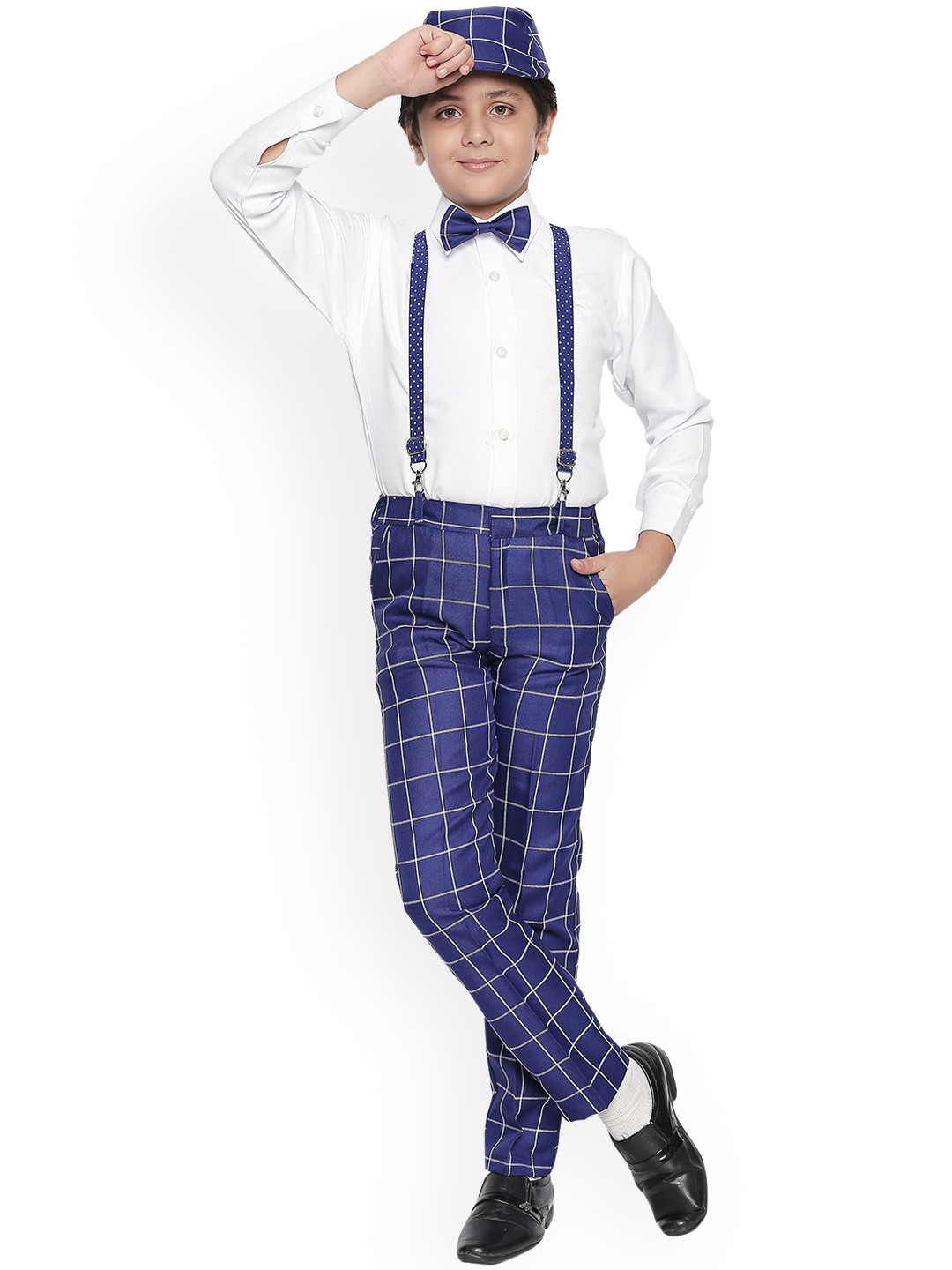 Jeetethnics Boys Navy Blue & White Solid Shirt with Trousers