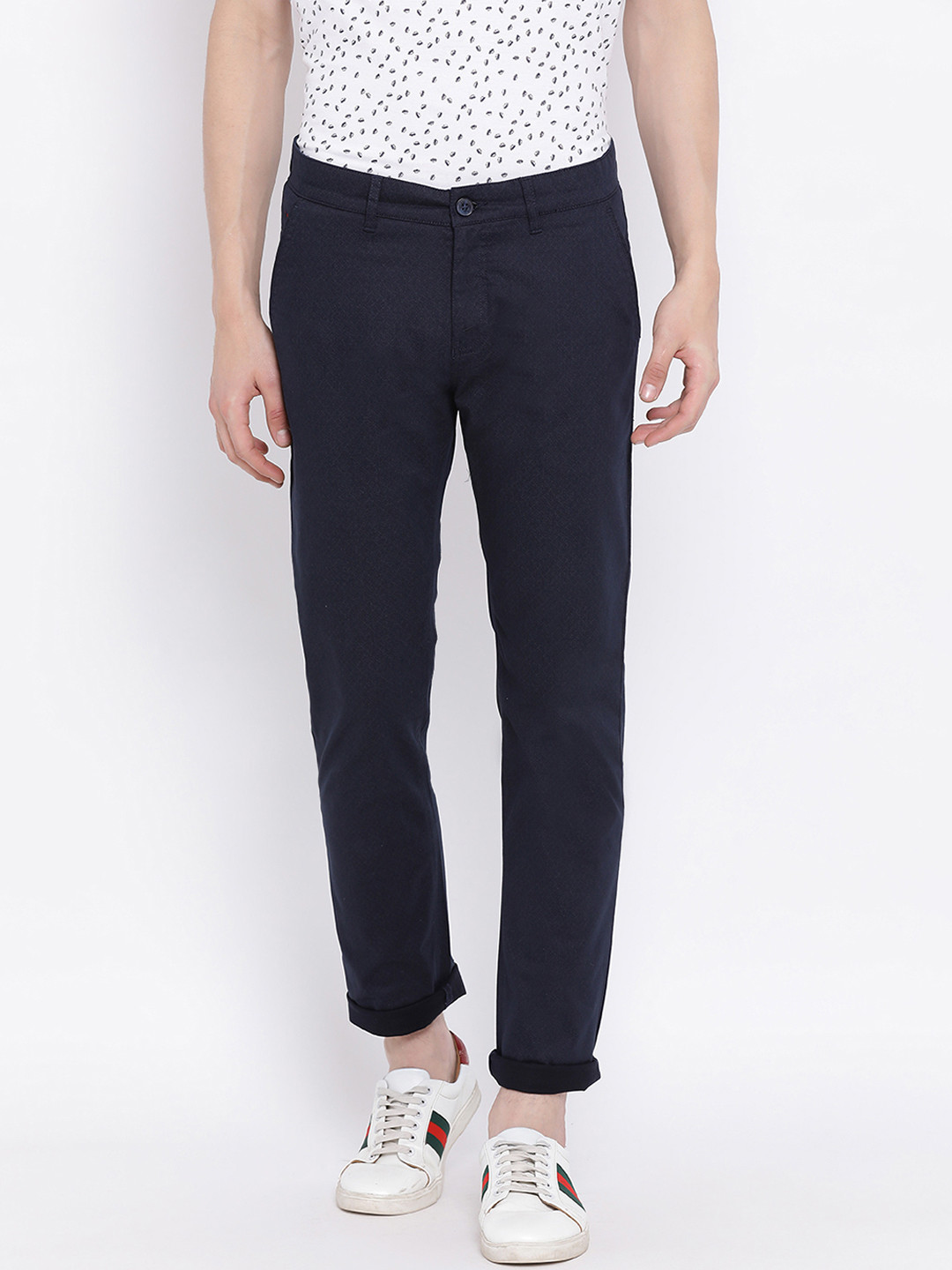 Crimsoune Club Men Navy Blue Slim Fit Solid Regular Trousers