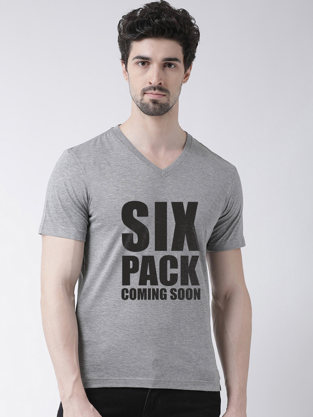 Friskers Men Grey Printed V-Neck T-shirt