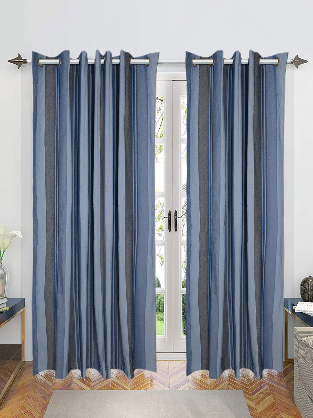 Saral Home Joy Cotton Set of 2 Blue Long Door Curtains
