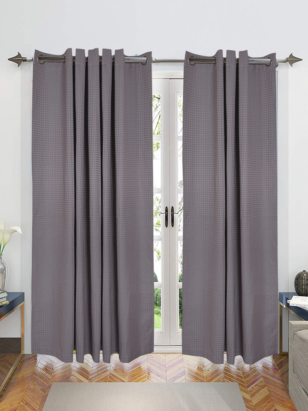 Saral Home Waffle Cotton Set of 2 Grey Long Door Curtains