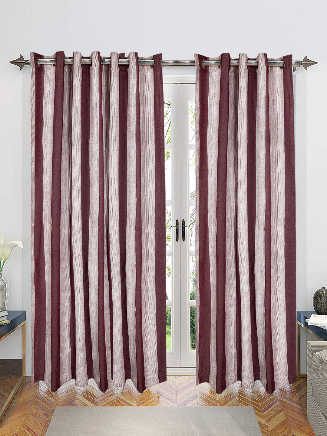 Saral Home Bamboo Cotton Set of 2 Maroon Long Door Curtains