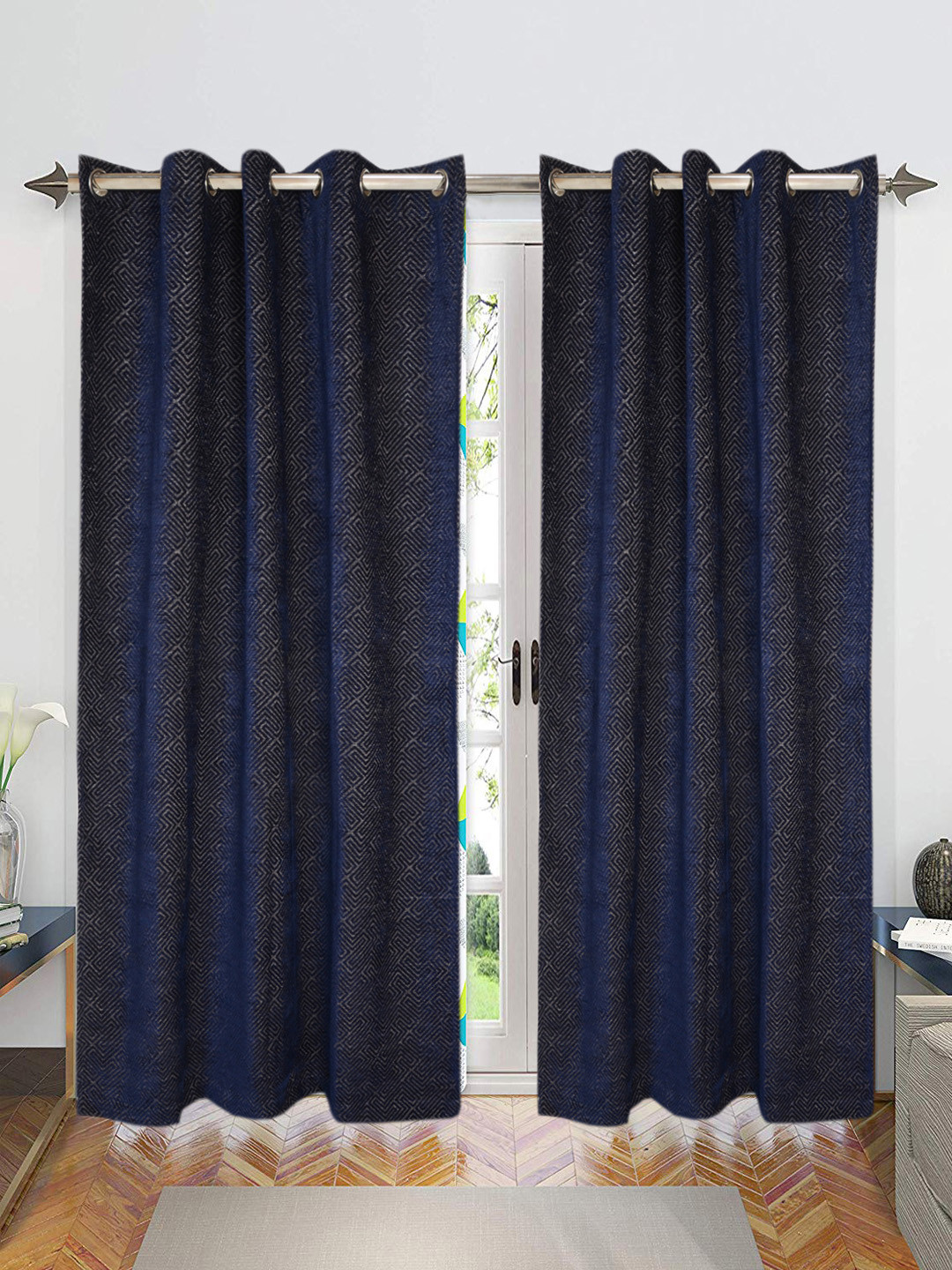 Saral Home Pacman  Chenille BlackoutSet of 2 Navy Long Door Curtains