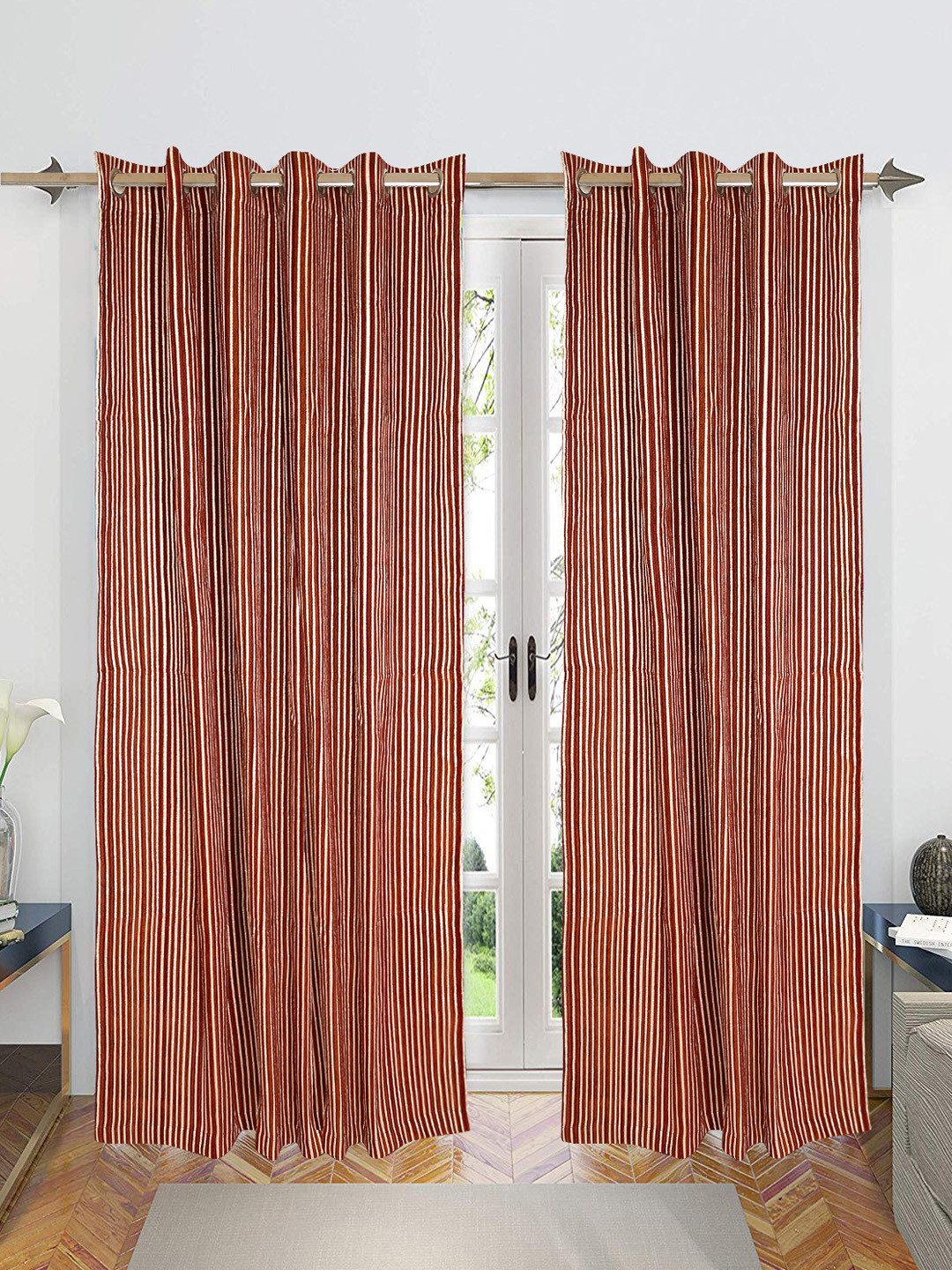 Saral Home Chenille Blackout Set of 2 Red Long Door Curtains