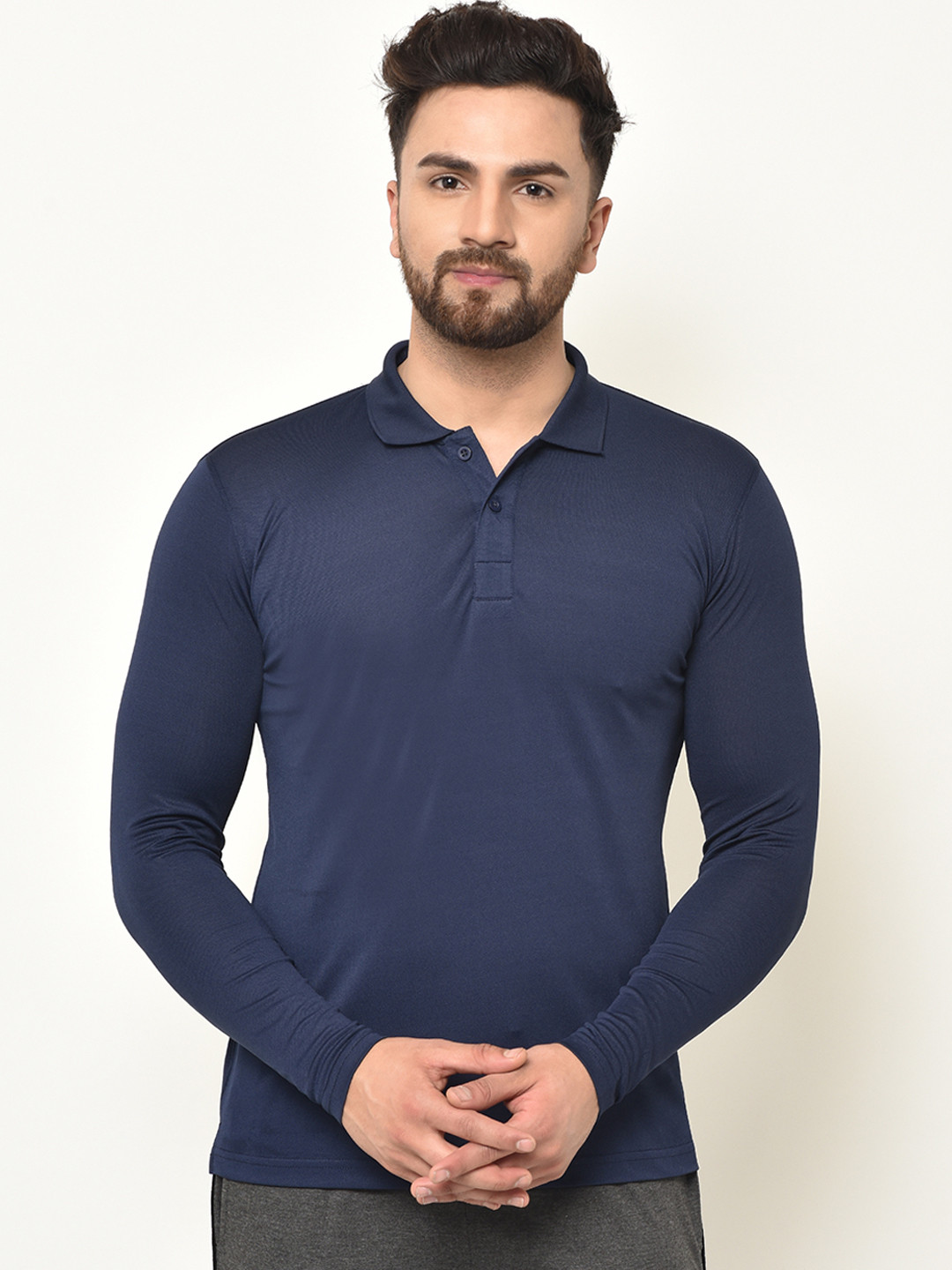ARMISTO Men Navy Blue Solid Dri-Fit Polo Collar T-shirt