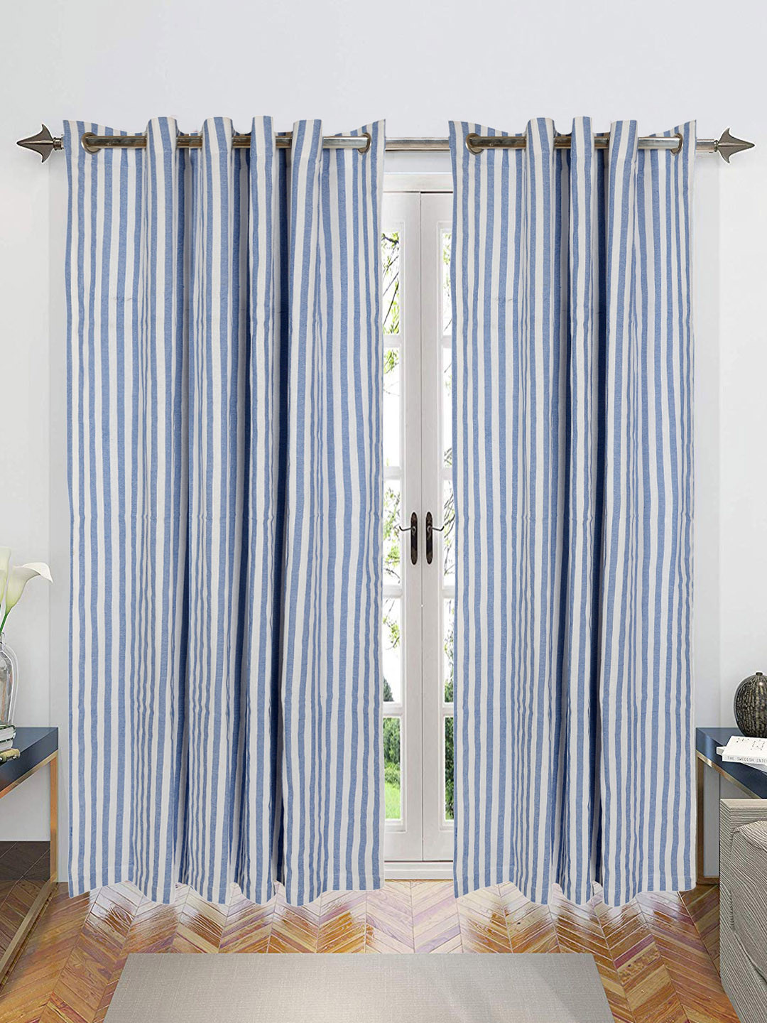 Saral Home Cotton Striped Set of 2 Long Door Curtains