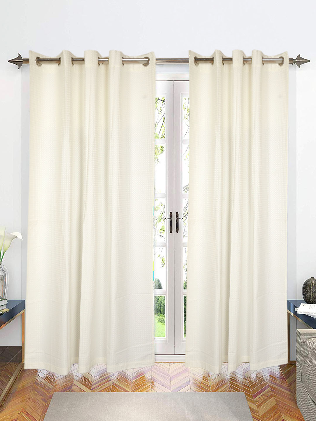 Saral Home Waffle Cotton Set of 2 Ivory Long Door Curtains