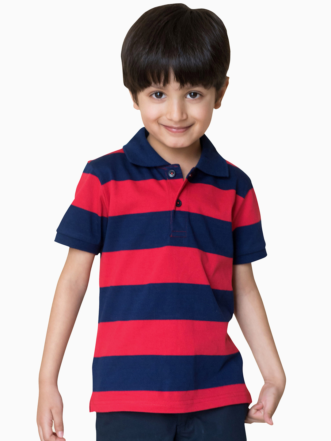 Campana Boys Navy Blue & Red Striped Polo Collar T-shirt