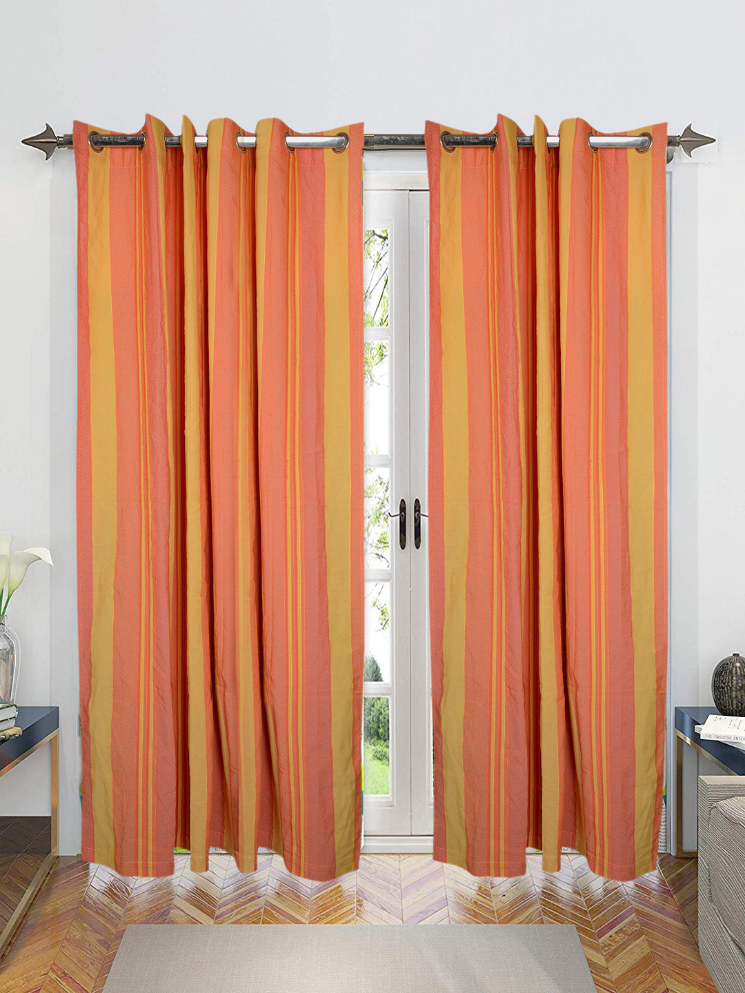 Saral Home Joy Cotton Set of 2 Orange Long Door Curtains