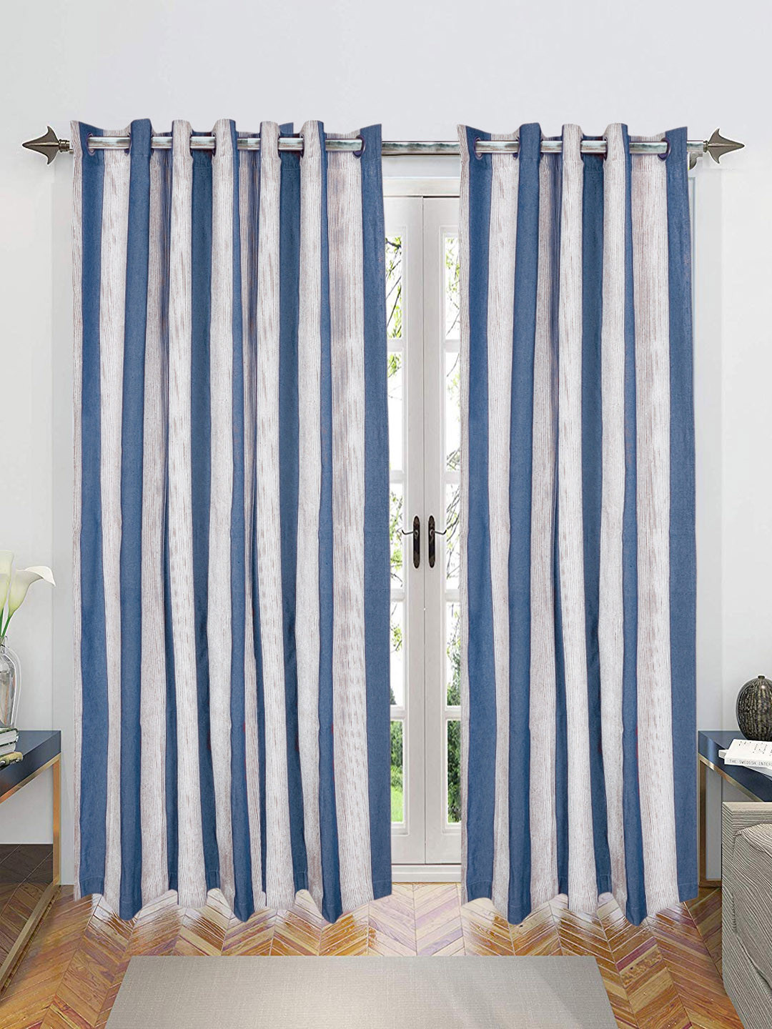 Saral Home Bamboo Cotton Set of 2 Blue Long Door Curtains