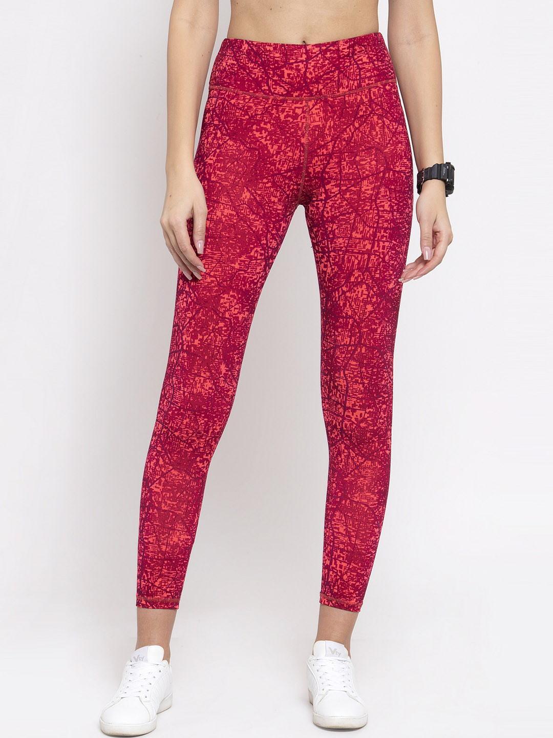 Boston Club Women Red & Orange Printed Skinny-Fit Tights
