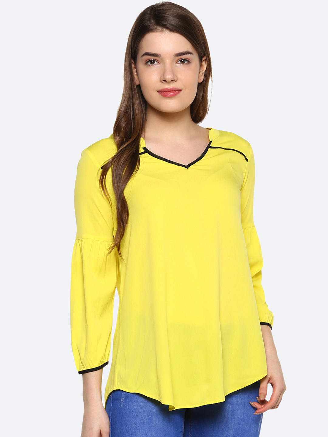 Qurvii Plus Size Women Lime Green Solid A-Line Top