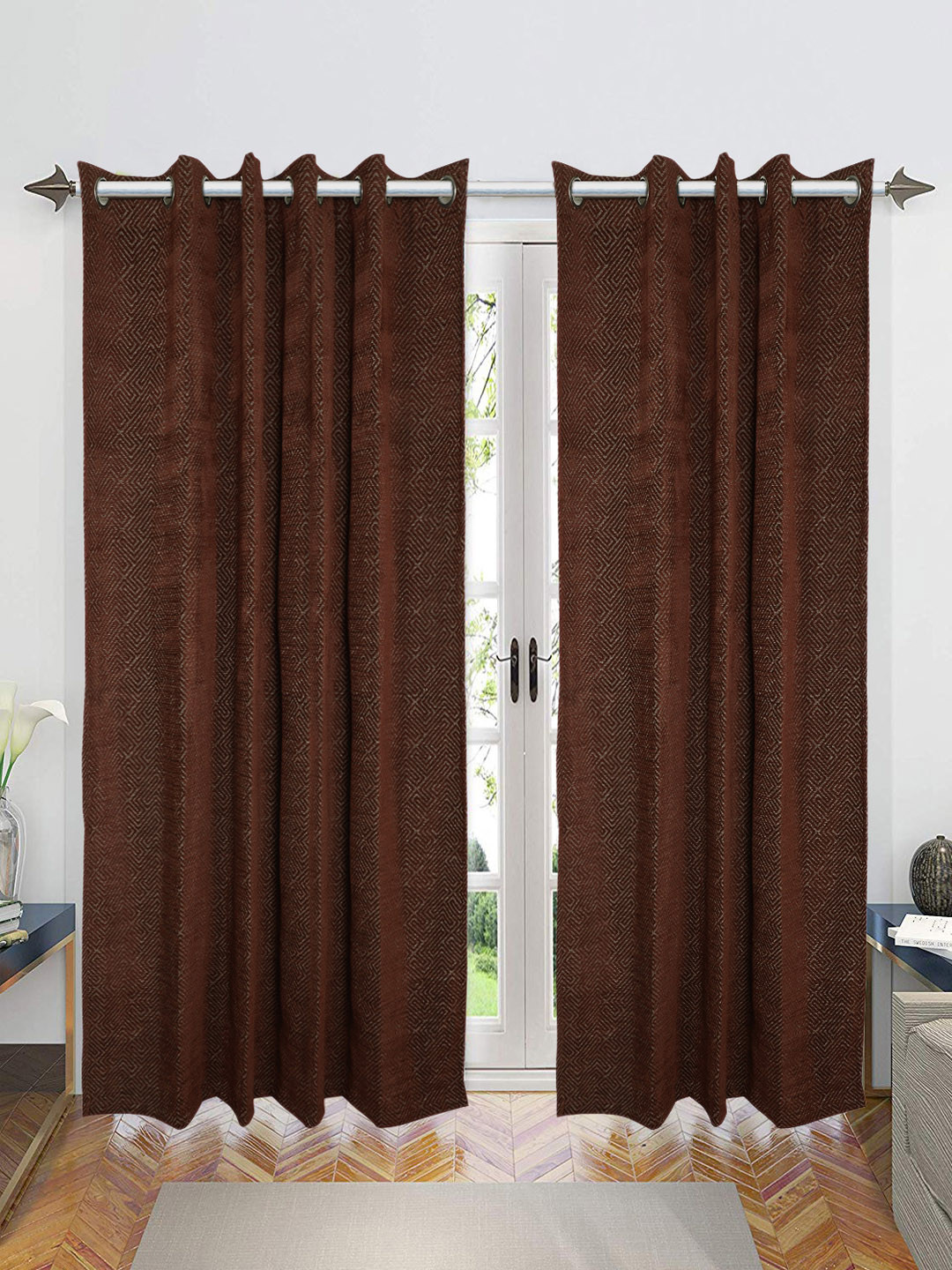 Saral Home Pacman  Chenille BlackoutSet of 2 Brown Long Door Curtains