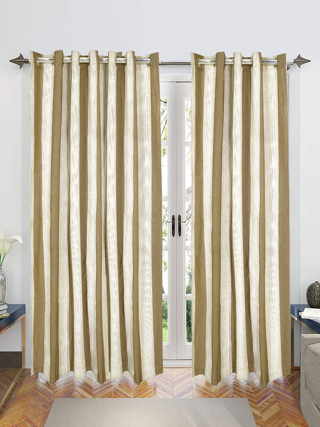 Saral Home Bamboo Cotton Set of 2 Beige Long Door Curtains