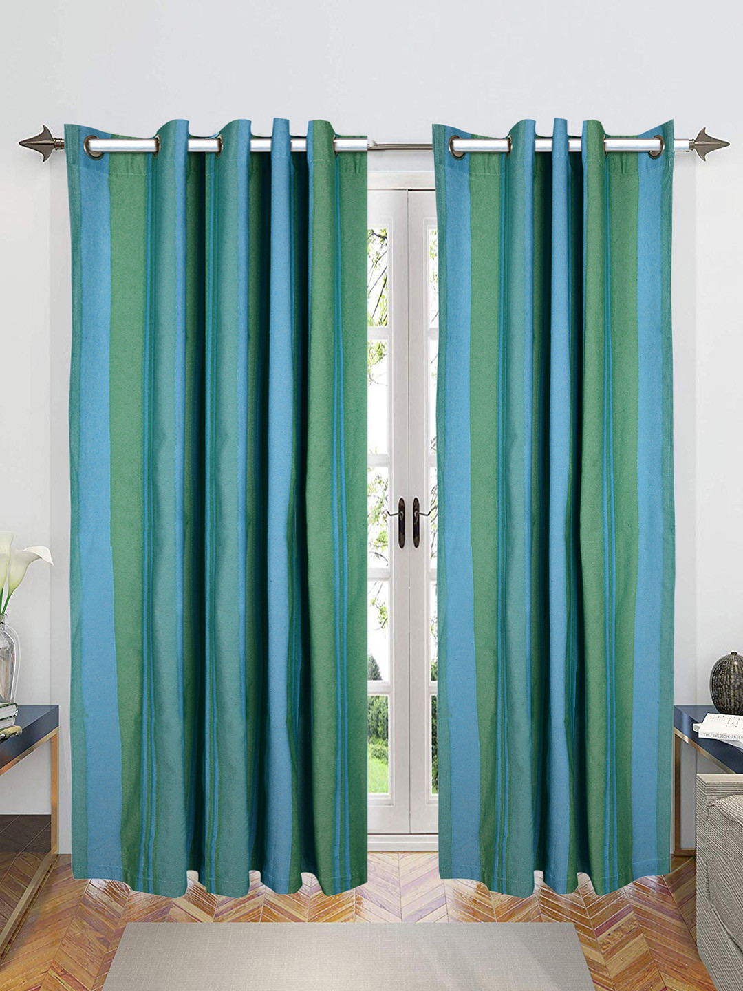 Saral Home Joy Cotton Set of 2 Green Long Door Curtains