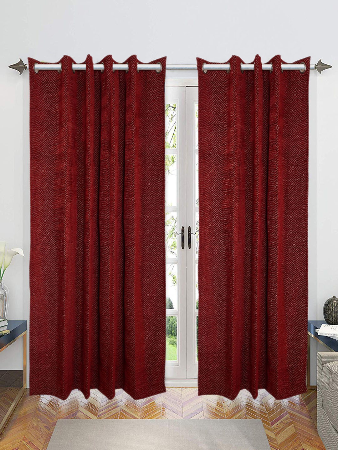 Saral Home Pacman  Chenille BlackoutSet of 2 Maroon Long Door Curtains