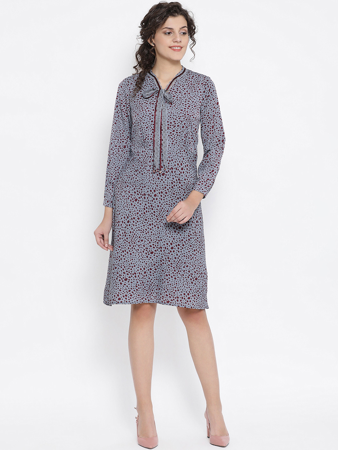 OFFICE & YOU Women Blue & Brown Printed Sheath Dress