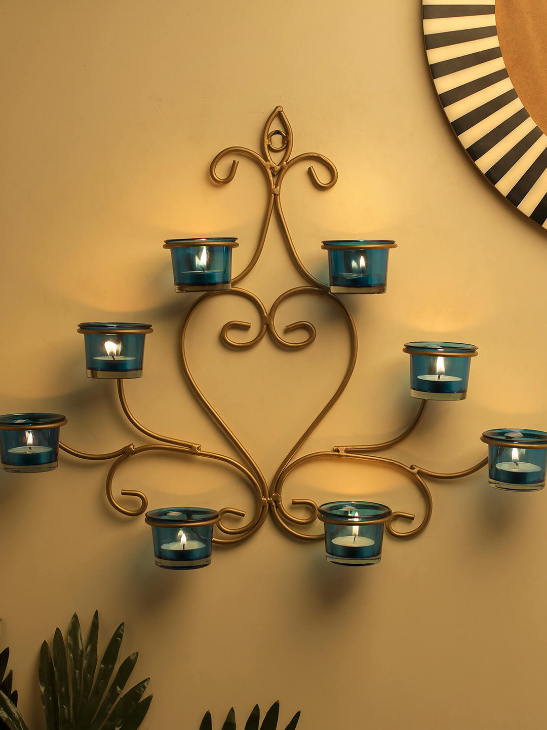 Homesake Blue & Gold-Toned Wall Sconce Candle Holder with 8 Cups