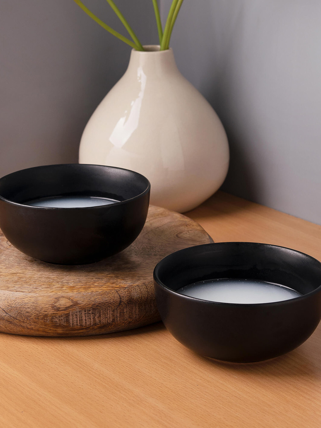 Homesake Set Of 2 Black Solid Matte Ceramic Bowls