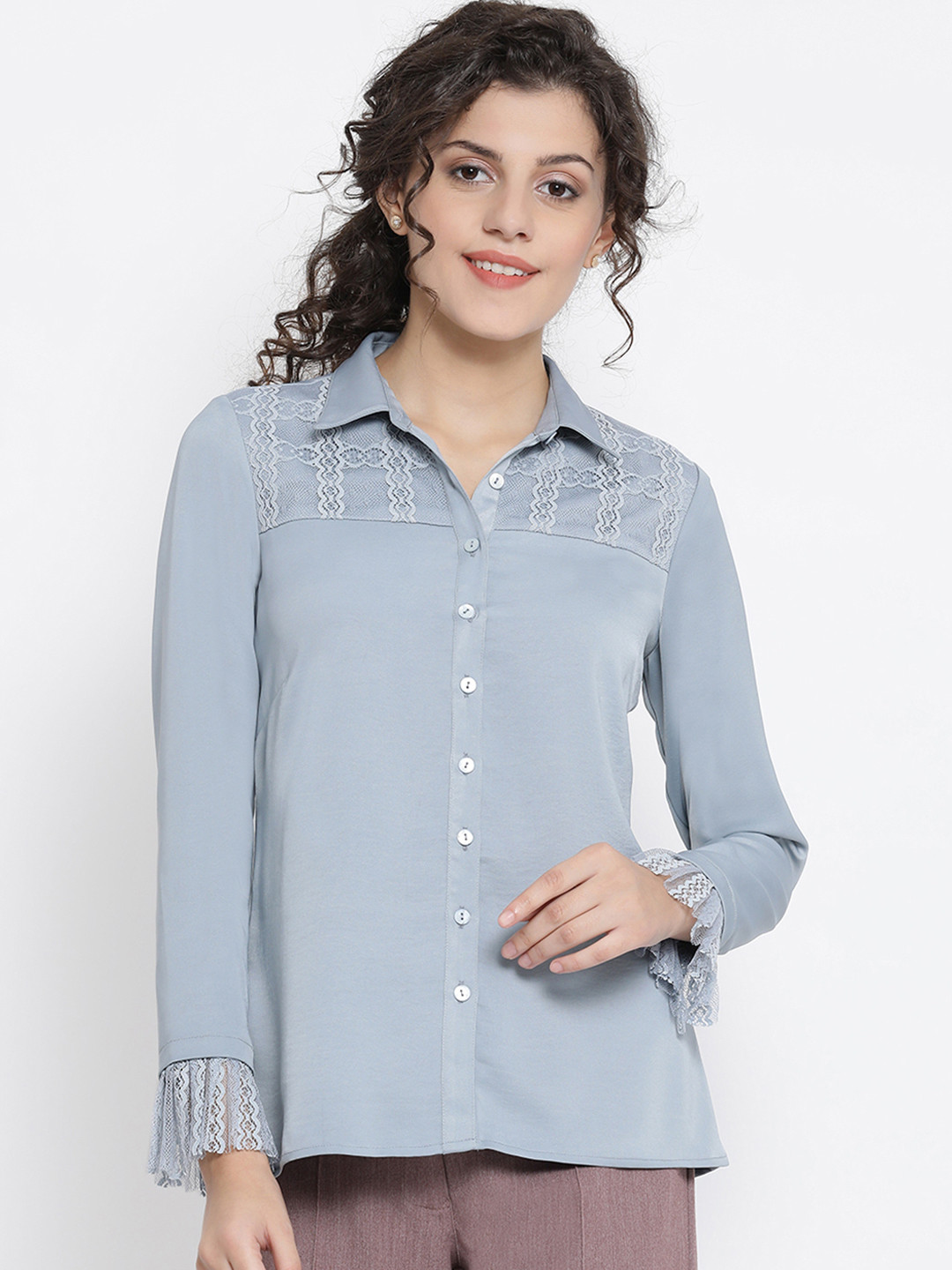 OFFICE & YOU Women Blue Relaxed Slim Fit Solid Casual Shirt