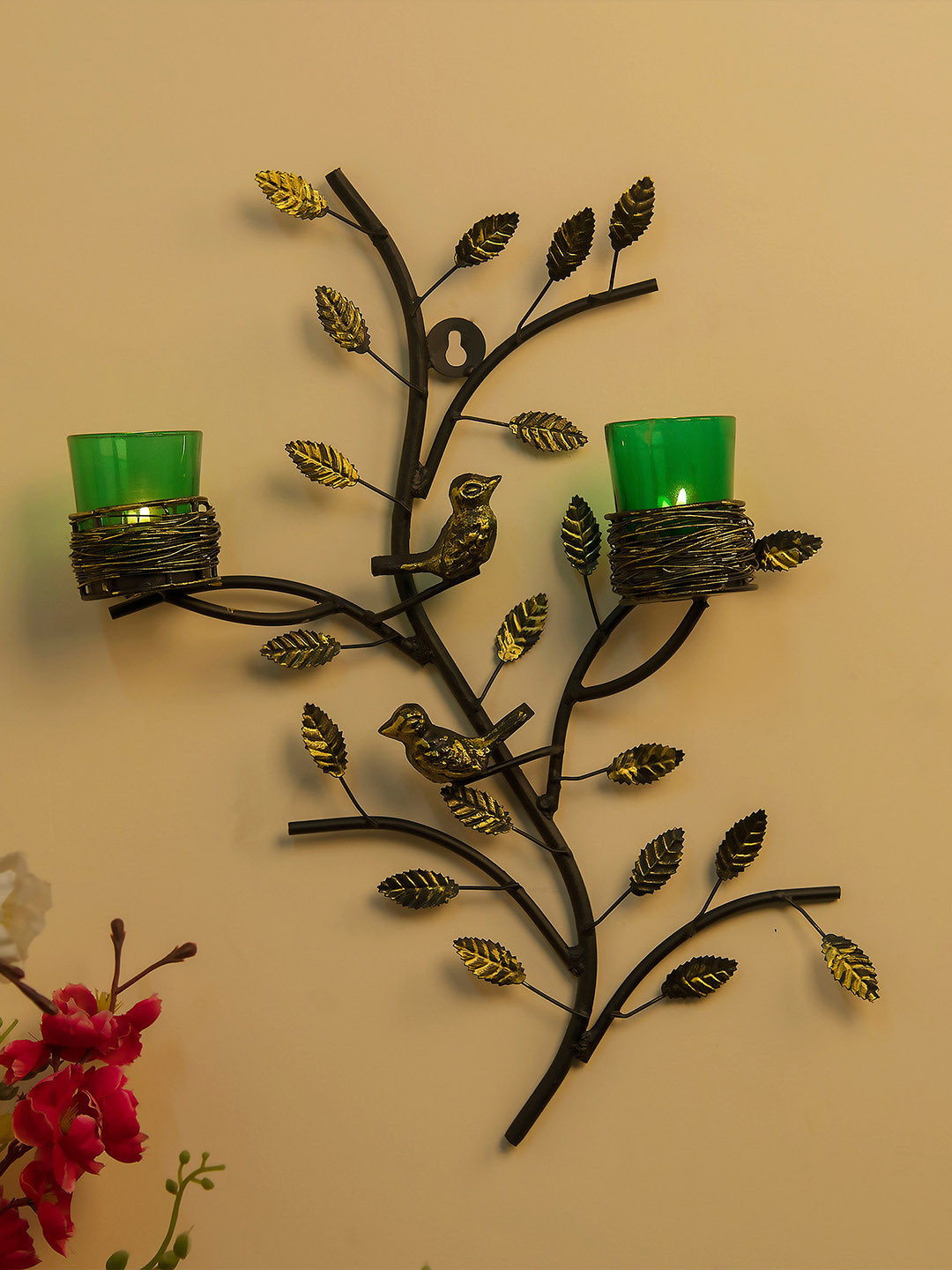 Homesake Gold-Toned & Black Nest Shaped Wall Mounted Candle Holder