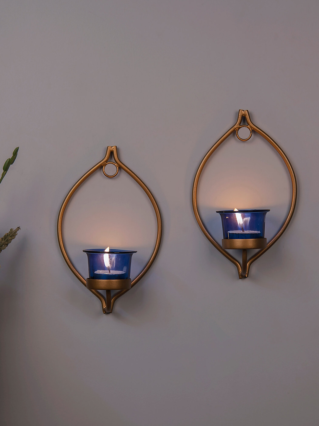 Homesake Set of 2 Blue And Golden Candle Holder