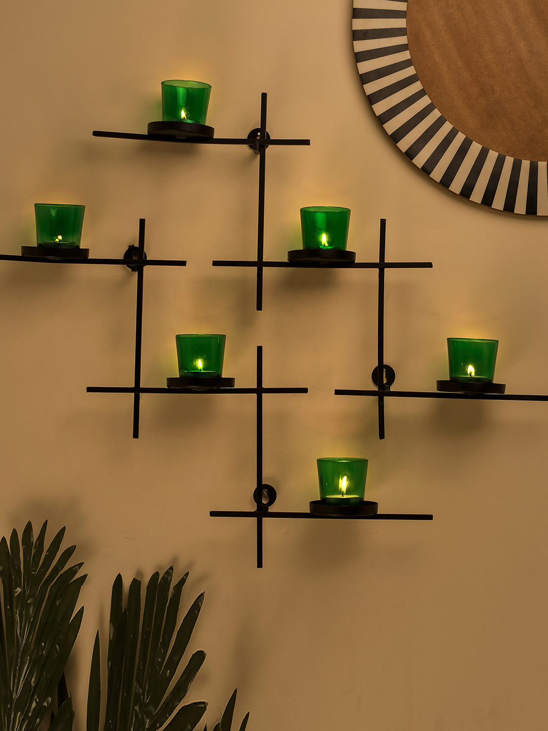 Homesake Green Set Of 2 Scorching Ladder Shaped Candle Holder with Six Votive