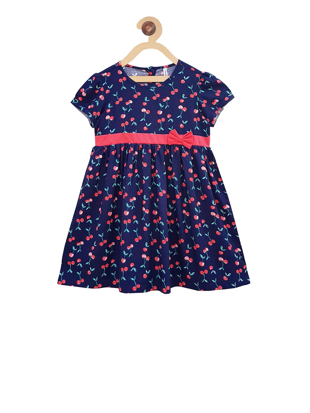 Campana Girls Navy Blue Cherry Print A-Line Dress