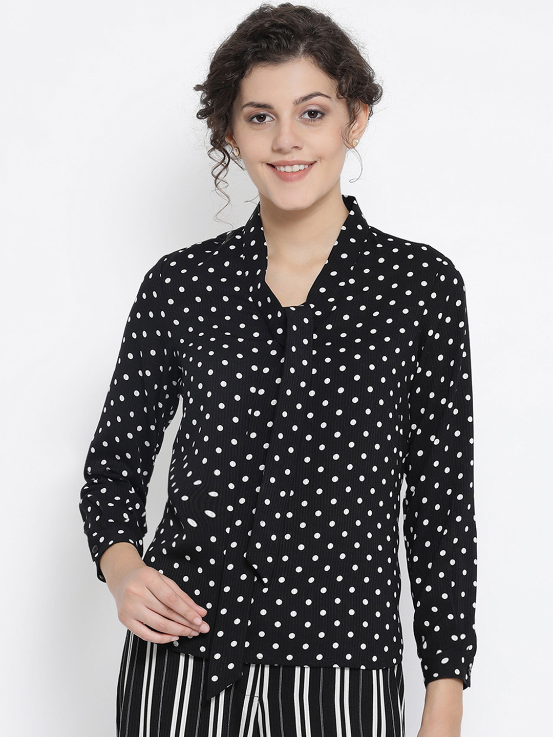 OFFICE & YOU Women Black Polka Dot Top