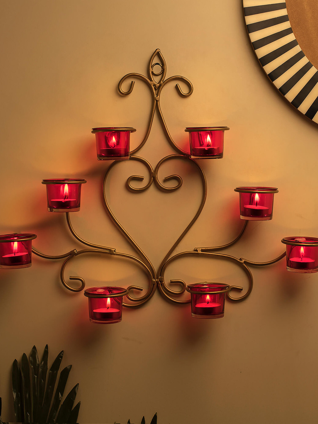 Homesake Red & Gold-Toned Wall Sconce Candle Holder with 8 Cups