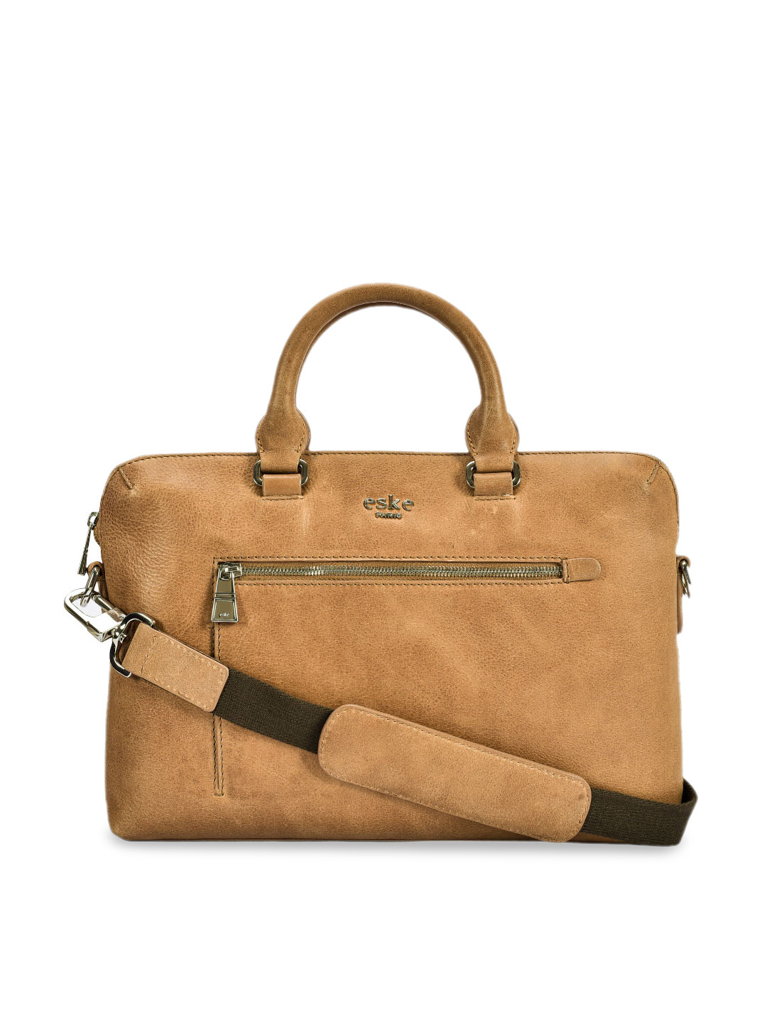 Eske Men Beige Leather Solid Laptop Bag
