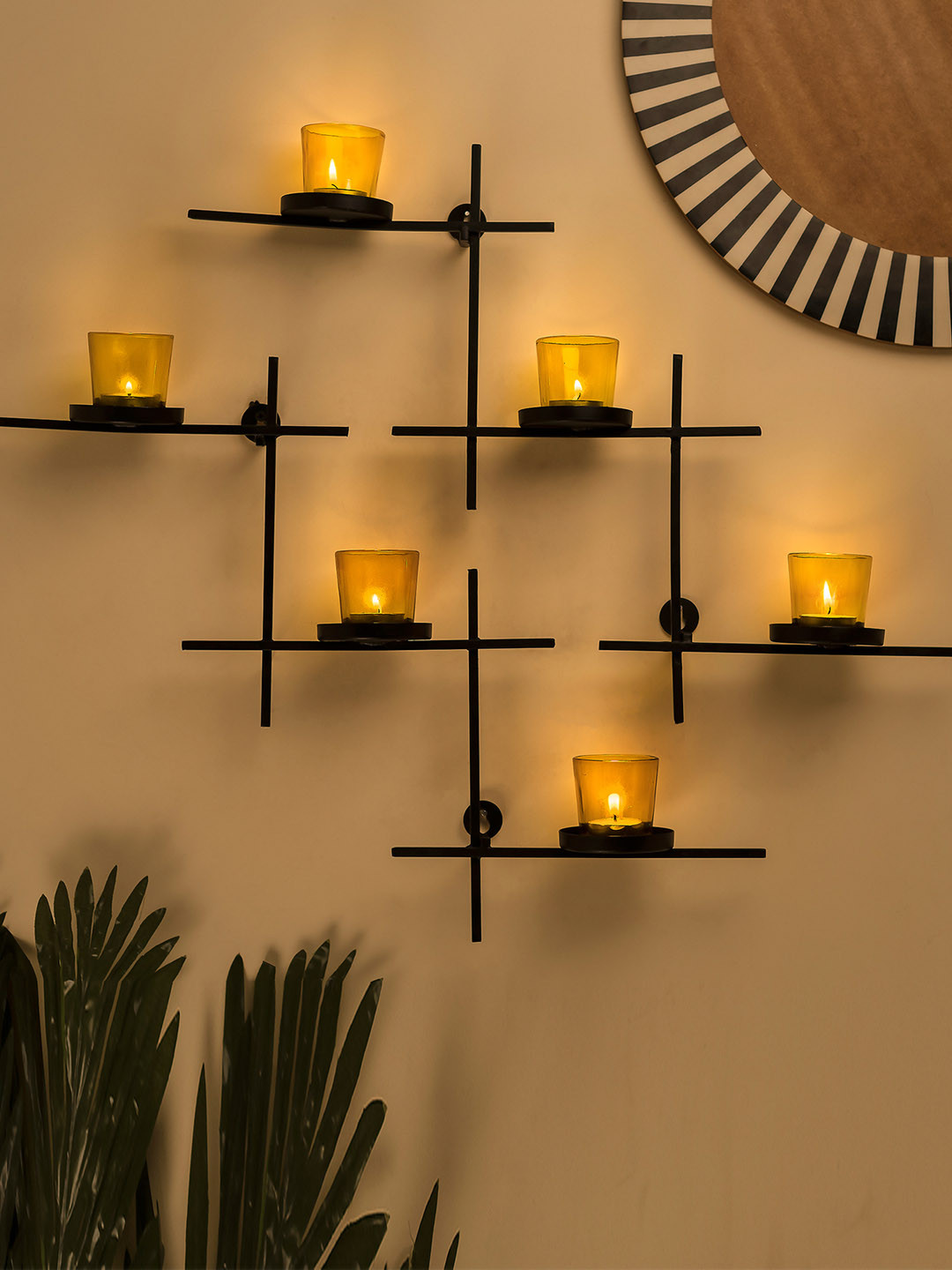 Homesake Set of 2 Black & Yellow Wall Candle Holders with 6 Votive Cups